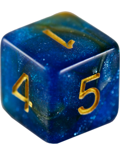 Jeu de 7 Dés Polyédriques bicolores Ocre et Bleu Marine 2
