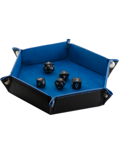 Piste de dés pliable hexagonale couleur noire et bleu 27 x 25 cm